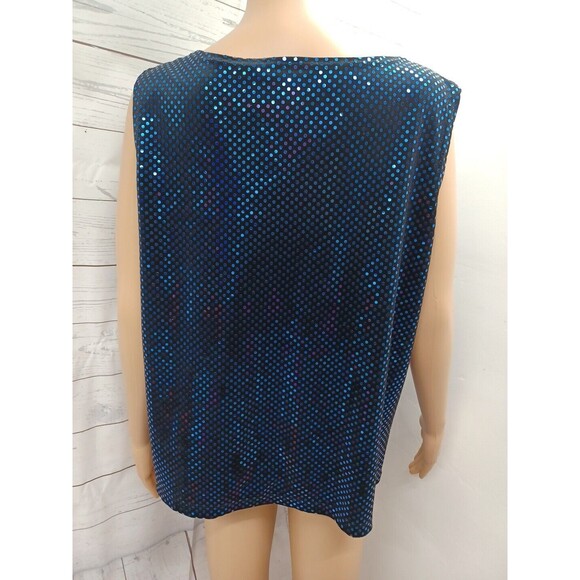 Notations sleeveless top blouse sequined embellished black blue shimmer XL - Picture 6 of 10